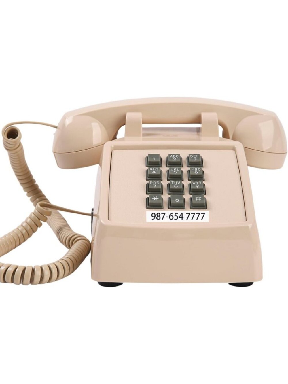 Vintage Retro Landline Phone with Mechanical Ringtone, Classic Beige Desk